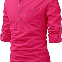 edinwolf Men Cotton Collar Kurta with Pocket (Dark Pink) - L-picture-13