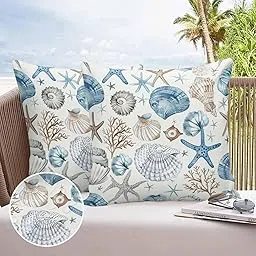 Outdoor Throw Pillow Cases Nautical Beach Shells Starfish Seamless,Waterproof Pillow Cover Soft Pillow Protectors,Summer Coastal Durable Pillowcase for Sofa Couch Seaside Picnic RV Vacation-picture-46