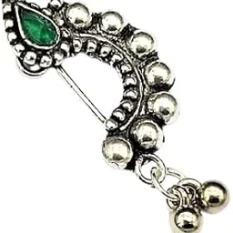 yash jewels emporium Oxidized Silver Plated Brass Nath | Ethnic Without Piercing Maharashtrian Nathni | Marathi Nath For Women & Girls | 1 Nose Pin (Green)-picture-12
