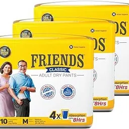 Friends Classic Adult Diapers Pants Style - 10Count (Medium) with odour lock and Anti-Bacterial Absorbent Core- Waist Size 25-48 inch ; 63.5-122cm sold by bmpharma image 1