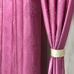 Polyester Premium Tree Design Punching Screen for Home Office | Parde for Living Room Bedroom | Window Curtains 5 feet Long Set of 2 | Eyelet Rings | Pink Curtains-picture-17