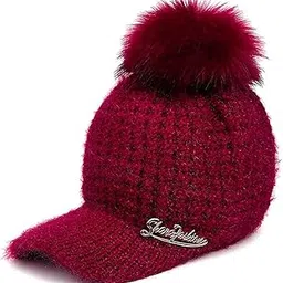 youstylo - you are priority Youstylo Woolen Winter Cap for Women Girls, Soft & Warm Visor Beanie Hat- 7121A (Free Size, Maroon)-picture-55