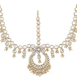i jewels Gold Plated Traditional Kundan & Pearl Bridal Matha Patti For Women (T2015W)-picture-43