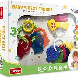 Funskool Plastic Giggles - Baby's Best Friend, Ideal Gift Pack for Infants, 3 Pcs Set, Teethers and Rattles, Multi-Colour Baby Toy Gift Set for New Born, 4 Months and Above-picture-13