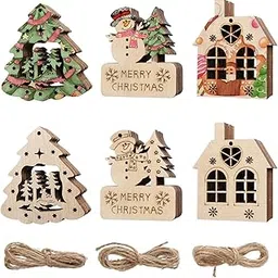 American Elm 30 PCS Wooden Christmas Decorations Xmas Tree Hanging Ornaments, Wood Tags Ornaments Snowflake Snowman Pendants for Christmas Tree Hanging Decor-image-36