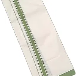 Kerala Bygone Fashion Men's Kuthampully Handloom Quality Cotton Green Tissue Kara Double Dhoti (off white, free size)-picture-30