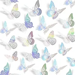Wanna Party Pack of 12 3D Laser Butterfly Wall Decor - 3 Sizes for Birthday, Party, Baby Shower, and Cake Decorations-image-18
