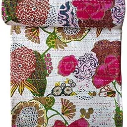 Kirti Textile and Handicraft Jaipuri Quilt Handmade Bed Cover Cotton Kantha Blanket Throw Home Decor Bedspread Bedsheet, Twin Size, Multicolour-picture-31