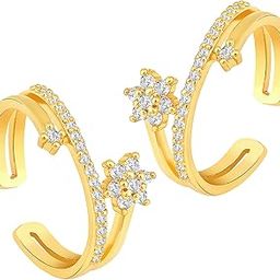peora Gold Plated Rani Pink Cubic Zirconia Studded Fancy Toe Ring Adjustable Bichiya Stylish Fashion Jewellery-picture-22