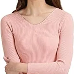 icw Women Knit-Rib Stretchable V-Neck Full Sleeves Pull Over Sweater Top (One Size Fit XS-S) 28-34 Inch Bust 301-picture-26