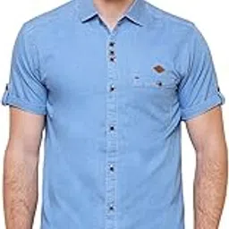 kuons avenue Men's Half Sleeve Smart Casual Denim Shirt | Jeans Shirt for Men-picture-22