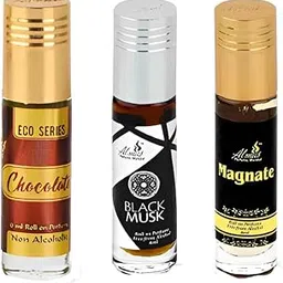 Almas Chocolate, Black Musk, Magnate Roll-on Long Lasting Attar For Unisex (Combo Pack of 3, 6ml Each) Non Alcoholic Liquid Attar With Delightful Fragrances-image-0