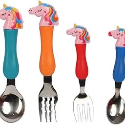 ZUNBELLA [ Set of 4 ] Dishwasher-Safe, Spoon Fork Sets for Kids | Ergonomic Grip Design, Spoon Case for Lunch Box | Unicorn-Themed Handles, Cutlery Sets for Kids | Lightweight, Spoons Set for Kid-image-22