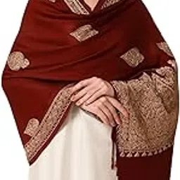 VANDNA INTERNATIONALTRADERS Luxury Wool Shawl for Women with Golden Paisley Embroidery | Soft Warm Kashmiri Style Wrap & Stole | Elegant Winter Fashion Accessory for Festive & Formal Wear-image-22