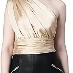 oxolloxo Women Solid Elasticated One-Off Shoulder Satin Crop Top-picture-30