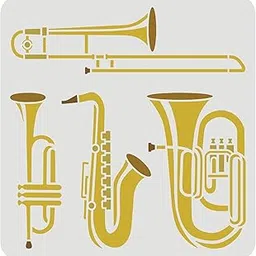 FINGERINSPIRE Wind Instrument Stencil 11.8x11.8inch Reusable Saxophone, Trumpet, Tuba, Trombone Drawing Stencil Jazz Instruments Music Stencil for Painting on Wall, Wood, Furniture and Paper-picture-30