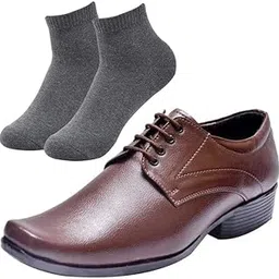 vitoria l Men Plain Brown Formal Shoes with Dark Gray Socks-picture-43