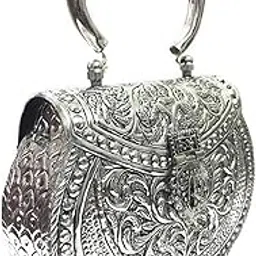 trend overseas Women's Brass Metal Vintage Handmade Hand Clutch Purse (Silver)-picture-43