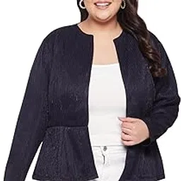 Women Western Plus Size Stylish Trendy Latest Front Open Shimmer Evening Blazer (Navy Blue, Size : 3XL-7XL)-image-82
