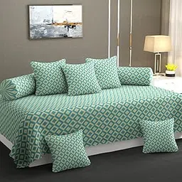 Decozom Stylish Threads Heavy Cotton 8 Pieces Diwan Set ||1 Single Bedsheet, 2 Bolster Covers, 5 Cushion Covers || :- Sky Small Box-picture-17