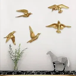 Pinnacle Hand Crafted Gold Finish Decorative Birds | Aluminium Wall Decor & Wall Hangings Items Wall art for Living Room, Dining Room, Office | Flying Set - Set of 5-image-48