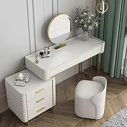 NG Decor White Makeup Vanity Extendable Dressing Table Set (Seat & Mirror not Included)-image-2