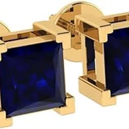 diamtrendz Gold Plated Pure 925 Sterling Silver Earrings | 6mm X 6mm Square Shaped Gemstone Solitaire Screwback Earrings | Birthstone Stud Earrings | Multiple Birthstone Options-picture-13