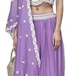 Ivira Women's Georgette Lehenga Choli Set with Dupatta, Lavender Embroidered, Traditional Indian Wedding and Festival Wear, Large Size-image-2