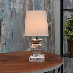 Homesake® Distress Small Table Lamp for Bedroom Living Room Simple Retro Wood Grain Farmhouse Bedside Lamps Suitable for Nightstand, Gift, Trophy, (White)-picture-35