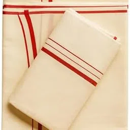 Kerala Cotton Puliyilakara set mund for women - 2m mundu & 2.50 shawl image 1