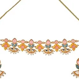 voylla Forever More Yellow Blue Choker Necklace Set For Women|Ethnic Women Short Necklace Sets|Gift For Women |Women's Gift|Valentine Gift|-picture-47