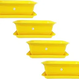 VINSHRA Rectangular Plastic Flower Pot/Planter/Gamla with Bottom Tray upiter Pots for Home, Window Display Plant Container Lightweight, UV Resistant Set, Yellow, 20 inch, 4 Pieces (1 Small Pot Free)-image-35