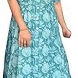 Women's Casual Floral Printed Cotton Flared Kurta Midi Dress with V-Neck | One Piece Dress for Women | Dresses for Women | Trendi Dress for Women-image-1