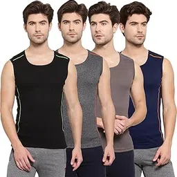 sporto Men's Cotton Solid Multicolor Square Neck Sleeveless Gym Vest - Pack of 4 (1062)-picture-42