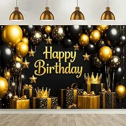 Happy Birthdday Printed Backdrop | Balloon & Floral Party Decoration | Royal Crown Theme Birthdday Banner | Photography Background for Girls' Birthdday, Shower & Event Décor (Backdop_130)-picture-31