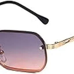karsaer Golden Frame UV Protected Rectangle Sunglasses for Men Stylish Women Sun Glasses Medium E1395-picture-16