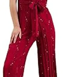 berrylush Women Solid Halter Neck Sleeveless Waist Tie-Up Pleated Culotte Jumpsuit-picture-38