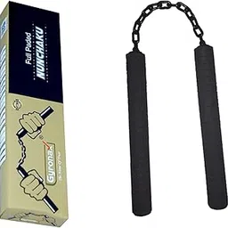 Gyronax Foam Nunchaku, Black Colour Foam Wooden Handle 10" with 9" Black Metal Chain,Pack of 1,(Martial Art & Equipment nanchaku)-image-11