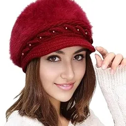 Women Winter Warm Knit Hat Fleece Lined Snow Ski Cap with Visor Hat Beret for Women Cabbie Stylish Winter Visor Cap Faux Fur Warm Skullcap-image-104