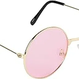 nuvew UV Protected Round Unisex Sunglasses - (Pink Lens | Gold Frame | Medium Size | NW-60247-22)-picture-38