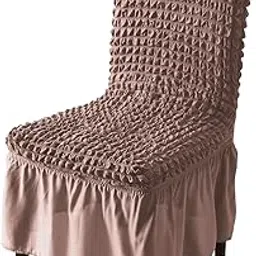 HOKIPO Stretchable Set of 1 Elastic Bubble Dining Chair Slipcovers with Frills, Mocha (AR-5258-MCH),Brown-picture-14