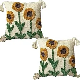 Premium Cotton Embroidered Sunflower Cushion Cover with Tassels | 16x16 Inch Decorative Throw Pillow Cover for Sofa, Couch, Bedroom & Living Room (2)-picture-43