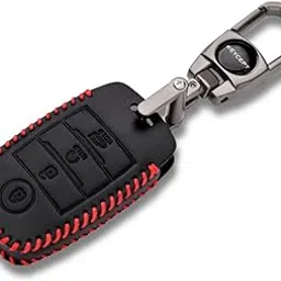 Keycept™ Classic Leather key cover for Kia Seltos | Kia Sonet | Kia Carens | Facelift in year 2019, 2020, 2021, 2022 compatible for 4 Button Smart Key with keychain-picture-31