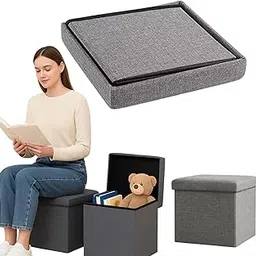 Mantravib Foldable Storage Ottoman Bench Cube Shape Linen Footstool Shoe Rack Toy Chest Clothes Laundry Box Books Organizer Large Seat for Living Room Bedroom Entryway Wedding (2, Multicolor, Small)-image-0