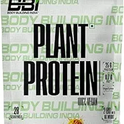 Body Building India BBI Plant Protein | Pea Protein Isolate & Brown Rice Protein | Added Vitamins and Minerals| Added Digizyme digestive enzymes| 2lbs | Mango Flavour image 1