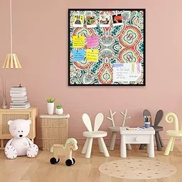 ArtzFolio Traditional Motif Style | Notice Pin Board Bulletin Board | Soft Vision Board with Thumb Push Pins & Sticky Notes | Dark Brown Frame | 24 x 24 inch (61 x 61 cms)-image-10