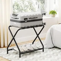 AvyanCraft Luggage Rack, Folding Luggage Stand, 27 x 15.3 x 22 Inches, Heavy-Duty Steel with Nylon Straps, 100 lb Capacity, Black-picture-38