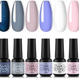 ROSALIND 6pcs Gel Nail Polish Gray Green Glitter,Nail Art Design Set Need UV LED DIY at Home set5-image-79