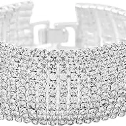 yellow chimes Vistelle Crystal Bracelet for Women White Crystal Platinum Plated Cuff Bracelets Valentine Gift for Girls-picture-38
