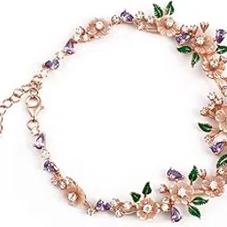 Rose Gold Flora Bracelet with Amethyst and Enamel Accents for Women | Elegant Valentine & Birthday Gift for Wife or Girls-image-28